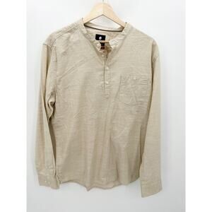 NetPlay Mens Cream Cotton Long Sleeve Shirt Size L Lagenlook Coastal Boho Casual
